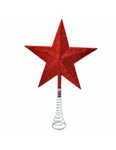 Tradineur - Estrella para árbol de navidad 5 puntas con muelle - Fabricación en metal y plástico - Accesorio decorativo de navid