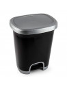 Tradineur - Cubo de basura 27 litros con pedal y tapa, plástico negro y gris, 46,3 x 38 x 31,5 cm, papelera, cesto reciclaje,  f