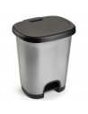 Tradineur - Cubo de basura 27 litros con pedal y tapa, plástico negro y gris, 46,3 x 38 x 31,5 cm, papelera, cesto reciclaje,  f