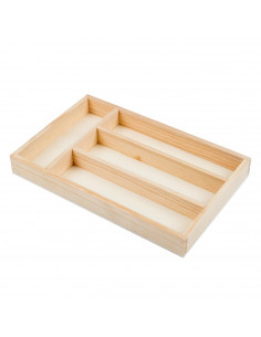 Tradineur - Cubertero, organizador de cubiertos de madera, 4 compartimentos, bandeja, porta utensilios, 30,8 x 19,7 x 4,2 cm