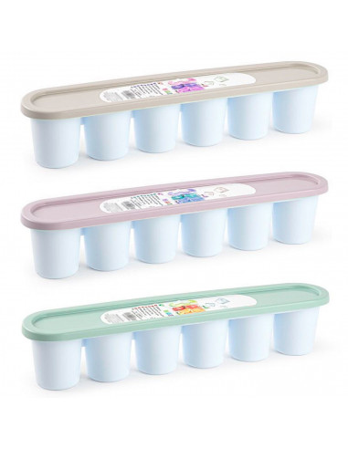 Tradineur - Cubitera de plástico con tapa, molde para 6 cubitos de hielo grandes, fácil extracción, cócteles, whisky, fabricado