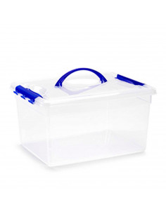 Tradineur - Caja plástico con asa 12 litros 34 x 27 x 18 cm,  transparente