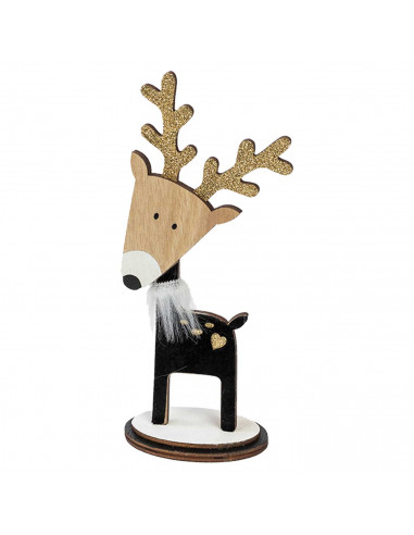 Tradineur - Figura de Reno plush - Fabricación en madera - Decoración para navidad - 20 x 7,3 x 4,5 cm - Modelo Surtido