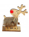 Tradineur - Figura de reno con pelo - Agradable al tacto - Fabricación en madera - Decoración para navidad - 12 x 10,5 x 4 cm -