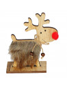Tradineur - Figura de reno con pelo - Agradable al tacto - Fabricación en madera - Decoración para navidad - 12 x 10,5 x 4 cm -