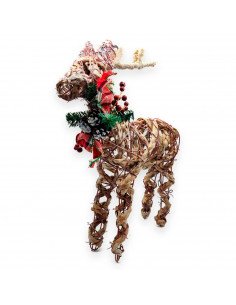 Tradineur - Figura de reno con diseño rattan - Fabricación en plástico - Decoración para navidad - 47 x 12 x 35 cm - Modelo Surt