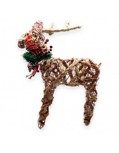 Tradineur - Figura de reno con diseño rattan - Fabricación en plástico - Decoración para navidad - 47 x 12 x 35 cm - Modelo Surt