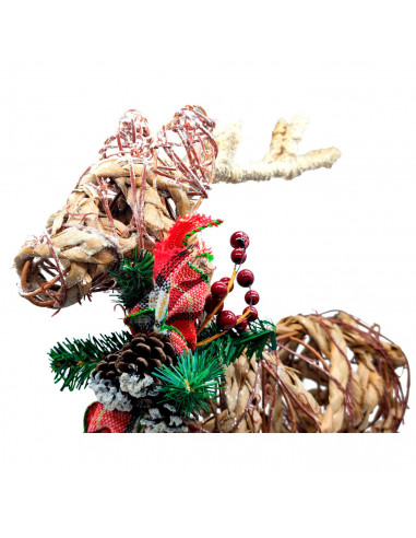 Tradineur - Figura de reno con diseño rattan - Fabricación en plástico - Decoración para navidad - 47 x 12 x 35 cm - Modelo Surt