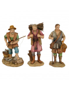 Tradineur - Set de figuras de 3 pastores - Fabricación en marmolina - Ideal para belén navideño, figuras decorativas, nacimiento
