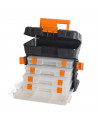 Caja de color negro y naranja de herramientas de 25,5 x 28 x 17,5 cm con varios compratimentos individuales. Arcón especial para