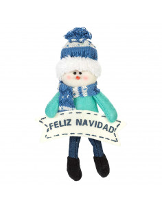 Tradineur - Muñeco con cartel de "Feliz Navidad" - Fabricación en poliéster - Decoración para navidad - 22 x 14 cm - Modelo Surt