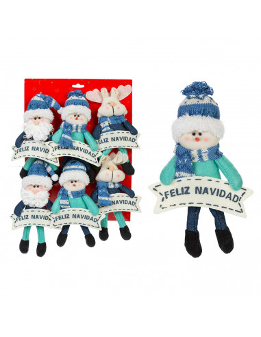 Tradineur - Muñeco con cartel de "Feliz Navidad" - Fabricación en poliéster - Decoración para navidad - 22 x 14 cm - Modelo Surt