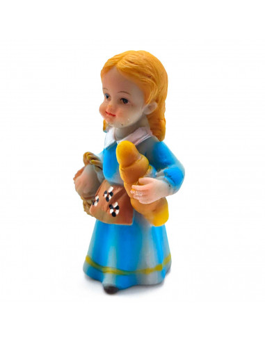 Tradineur - Figura de pastora de color azul con pan para belén - Fabricado en marmolina - Figura decorativa divertida para nacim