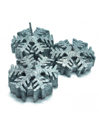 Tradineur - Pack de 3 velas con diseño de copo de nieve - Incluye purpurina - Figura decorativa divertida para nacimiento, navid