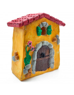 Tradineur - Casita NAIF para Belén - Fabricado en marmolina - para figuras del nacimiento - Color Amarillo - 13,5 x 12 x 5,5 cm