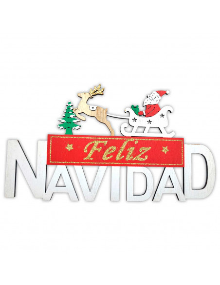 Tradineur - Cartel de Feliz navidad con Santa Claus en reno - Fabricación en madera - Decoración navideña - 13 x 22,5 x 0,5 cm Tradineur - Cartel de Feliz navidad con Santa Claus en reno - Fabricación en madera - Decoración navideña - 13 x 22,5 x 0,5 cm