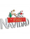 Tradineur - Cartel de Feliz navidad con Santa Claus en reno - Fabricación en madera - Decoración navideña - 13 x 22,5 x 0,5 cm