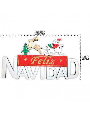 Tradineur - Cartel de Feliz navidad con Santa Claus en reno - Fabricación en madera - Decoración navideña - 13 x 22,5 x 0,5 cm