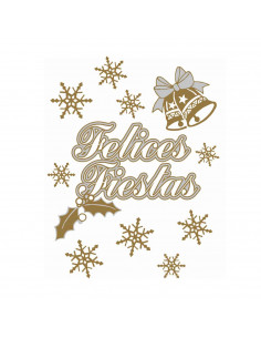 Tradineur - Pack 11 pegatinas adhesivas para navidad con la frase de "Felices Fiestas" - Accesorio para navidades - Color Plata