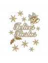 Tradineur - Pack 11 pegatinas adhesivas para navidad con la frase de "Felices Fiestas" - Accesorio para navidades - Color Plata