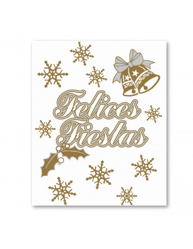 Tradineur - Pack 11 pegatinas adhesivas para navidad con la frase de "Felices Fiestas" - Accesorio para navidades - Color Plata