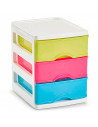Tradineur - Cajonera Turia de plástico con 3 cajones multicolor, torre almacenaje, sobremesa, escritorio, baño, oficina (Blanco,