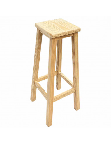 Reggo - Taburete alto, banqueta de barra de bar, cocina de madera de pino maciza cuadrado 80 x 26 x 26 cm