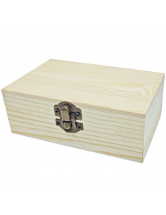 Tradineur - Caja de madera rectangular con cierre metálico, madera natural, almacenaje joyas, manualidades, decoración, 13,3 x 8