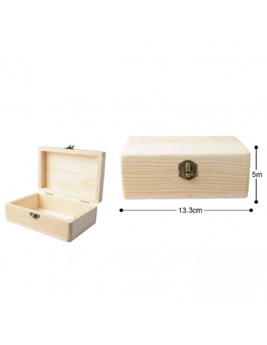 Tradineur - Caja de madera rectangular con cierre metálico, madera natural, almacenaje joyas, manualidades, decoración, 13,3 x 8