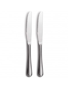 Tradineur - Set de 2 cuchillos de mesa para carne, acero inoxidable, cubiertos clásicos con hoja de sierra, aptos para lavavajil
