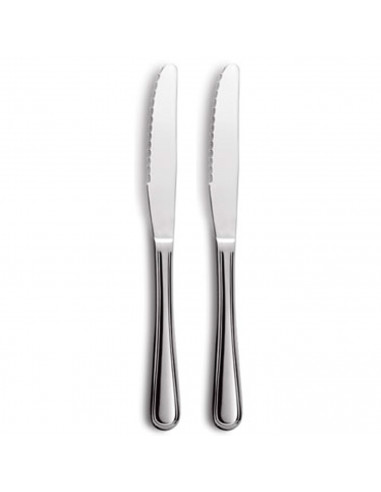 Tradineur - Set de 2 cuchillos de mesa para carne, acero inoxidable, cubiertos clásicos con hoja de sierra, aptos para lavavajil