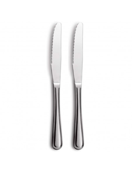 Tradineur - Set de 2 cuchillos de mesa para carne, acero inoxidable, cubiertos clásicos con hoja de sierra, aptos para lavavajil