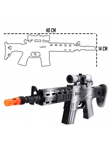 Tradineur - Metralleta/fusil de asalto de juguete con sonido por fricción - Juguete de imitación de soldado para niños - 14 x 40