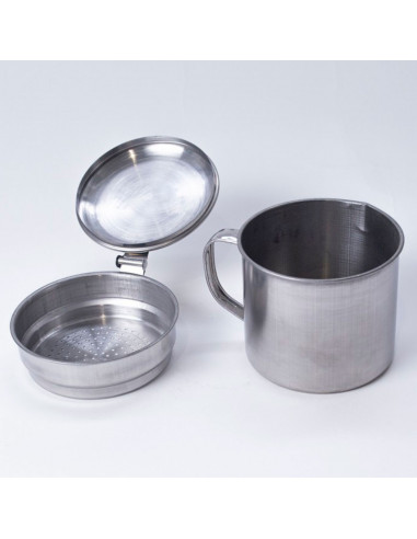 Tradineur - Grasera de carne de acero inoxidable con filtro, asa y tapa, recipiente para guardar el aceite del pescado, accesori