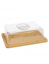 Quesera rectangular con tapa de plástico y base de madera, recipiente de cocina con asa para guardar queso y embutidos, 24,5 x 1