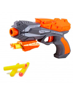 Tradineur - Pistola de juguete laza dardos - Incluye 5 dardos espuma - Seguridad y diversión para los niños - 12 x 21 x 4,5 cm