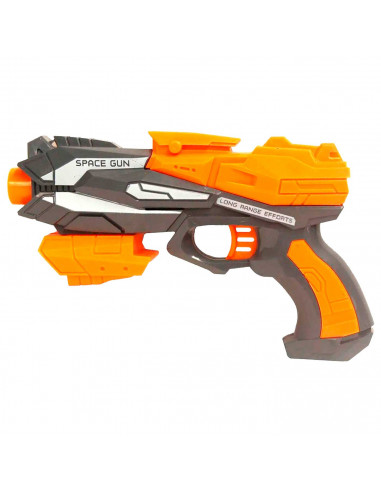 Tradineur - Pistola de juguete laza dardos - Incluye 5 dardos espuma - Seguridad y diversión para los niños - 12 x 21 x 4,5 cm
