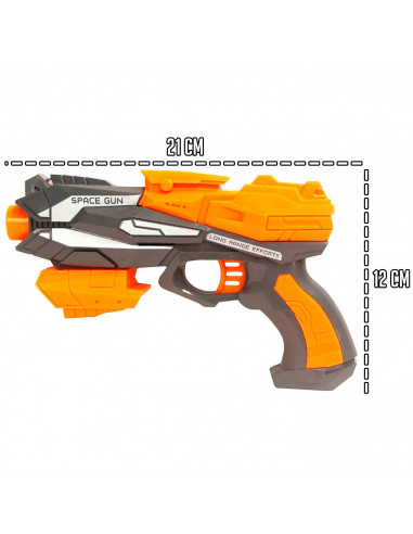 Tradineur - Pistola de juguete laza dardos - Incluye 5 dardos espuma - Seguridad y diversión para los niños - 12 x 21 x 4,5 cm