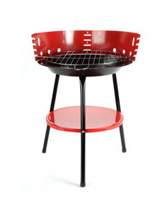 Barbacoa de hierro redonda de color rojo y negro, de 33 cm de diámetro y 53 cm de altura. Parrilla especial para carbón para rea