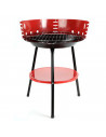Barbacoa de hierro redonda de color rojo y negro, de 33 cm de diámetro y 53 cm de altura. Parrilla especial para carbón para rea