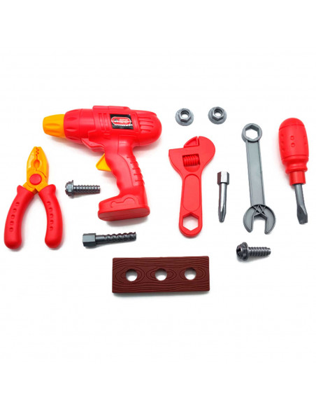 Tradineur - Super set de herramientas en color rojo para jugar - Incluye: tornillos, destornillador, llaves, taladro, etc. - Fab Tradineur - Super set de herramientas en color rojo para jugar - Incluye: tornillos, destornillador, llaves, taladro, etc. - Fab