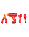 Tradineur - Super set de herramientas en color rojo para jugar - Incluye: tornillos, destornillador, llaves, taladro, etc. - Fab