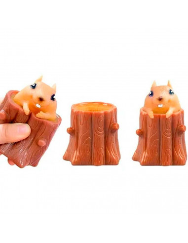Tradineur - Ardilla blanda escondida en tronco - Silicona blanda - Calmante para aliviar el estrés, juguete, regalo original - Ø