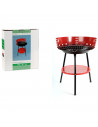 Barbacoa de hierro redonda de color rojo y negro, de 33 cm de diámetro y 53 cm de altura. Parrilla especial para carbón para rea