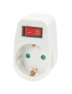 Tradineur - Adaptador simple con interruptor, 1 toma schuko, ladrón sencillo, enchufe de pared para oficina, hogar, 16A/250V, má