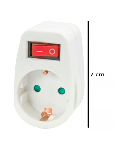 Tradineur - Adaptador simple con interruptor, 1 toma schuko, ladrón sencillo, enchufe de pared para oficina, hogar, 16A/250V, má