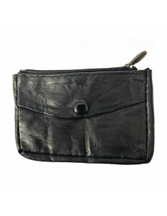 Monedero multibolsillos de polipiel negro, portamonedas piel negro, 7 x 11 x 1 cm