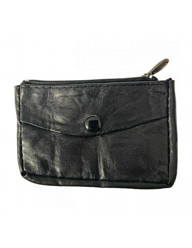Monedero multibolsillos de polipiel negro, portamonedas piel negro, 7 x 11 x 1 cm