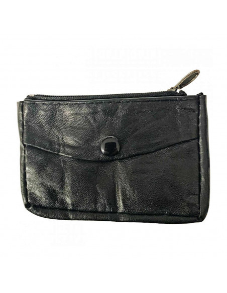 Monedero multibolsillos de polipiel negro, portamonedas piel negro, 7 x 11 x 1 cm