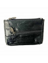 Monedero multibolsillos de polipiel negro, portamonedas piel negro, 7 x 11 x 1 cm